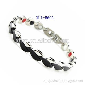Best quality black color bio magnetic mens silver bracelets